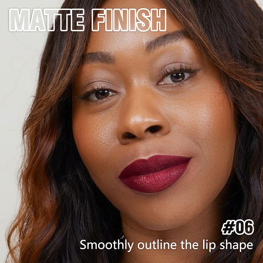 Matte Lipstick Crayon Set for Women, Cherry Red 24 Hour Lipstick Lip Liner Pencil, Neutral Lip Stick Lipliner Long Lasting Waterproof Smudge Proof, Vegan & Cruelty-Free, 06