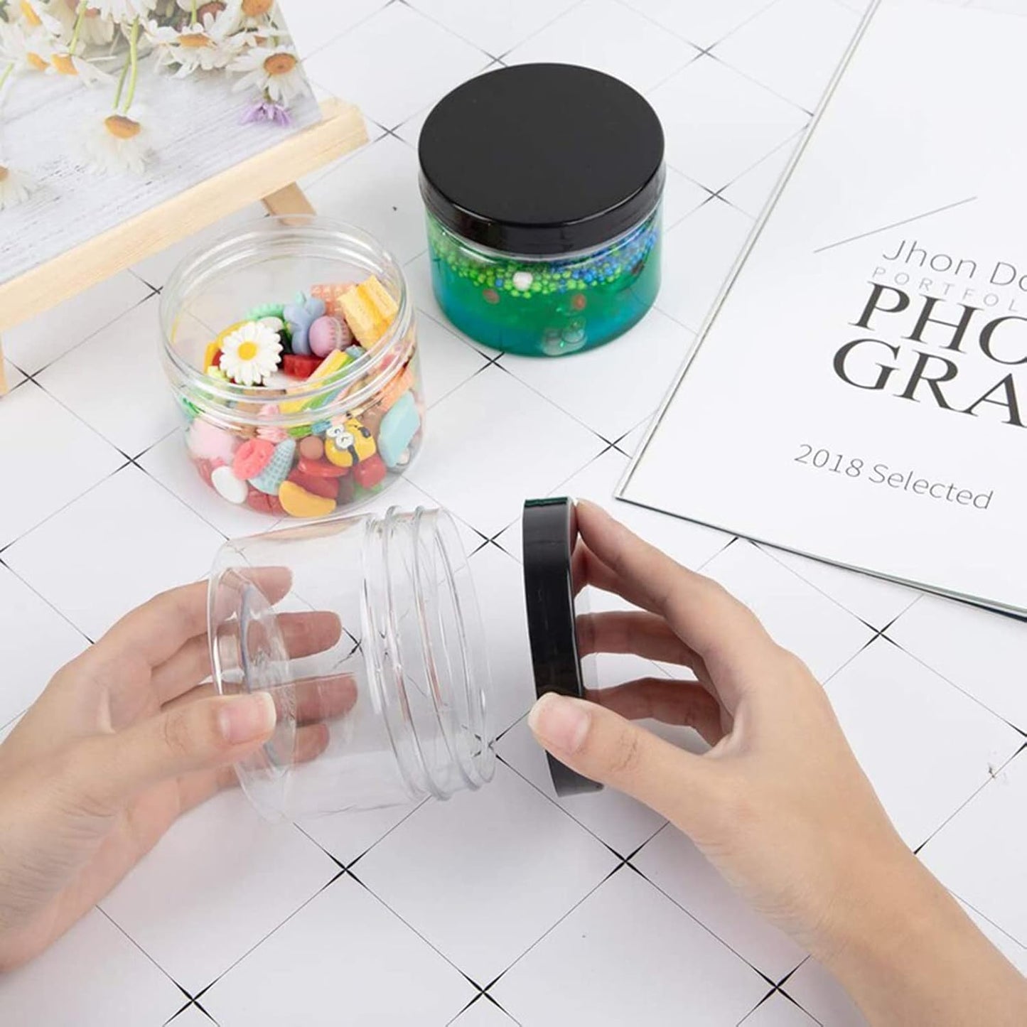 50 Pieces 4oz Plastic Jars with Lids Clear Round Cosmetic Container Empty Storage Jars for Makeup,Jewelry,Samples,Travel Storage