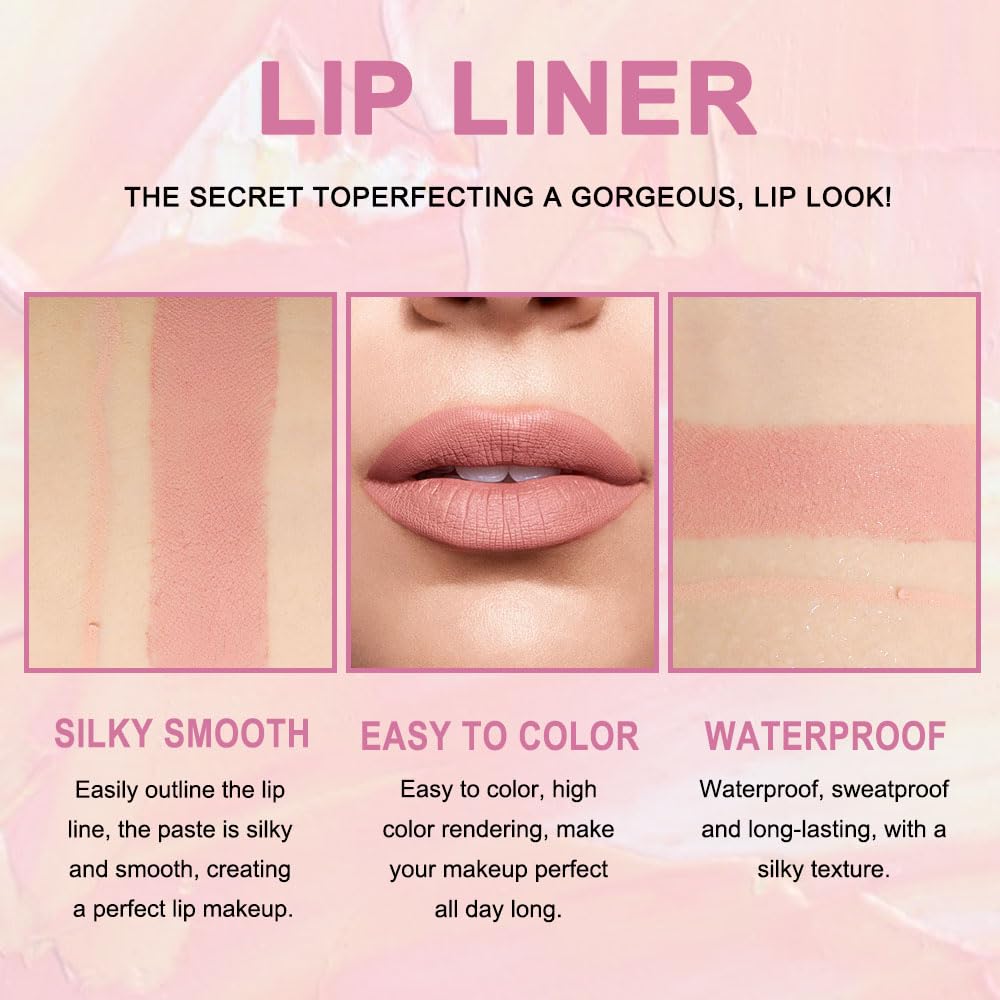 evpct 1Pcs Nude Beige Brown Matte Lip Liner and Lipstick Set Kit for Women, 24 Hour Waterproof, Dual-Ended Lipstick and Lip Liner Combo