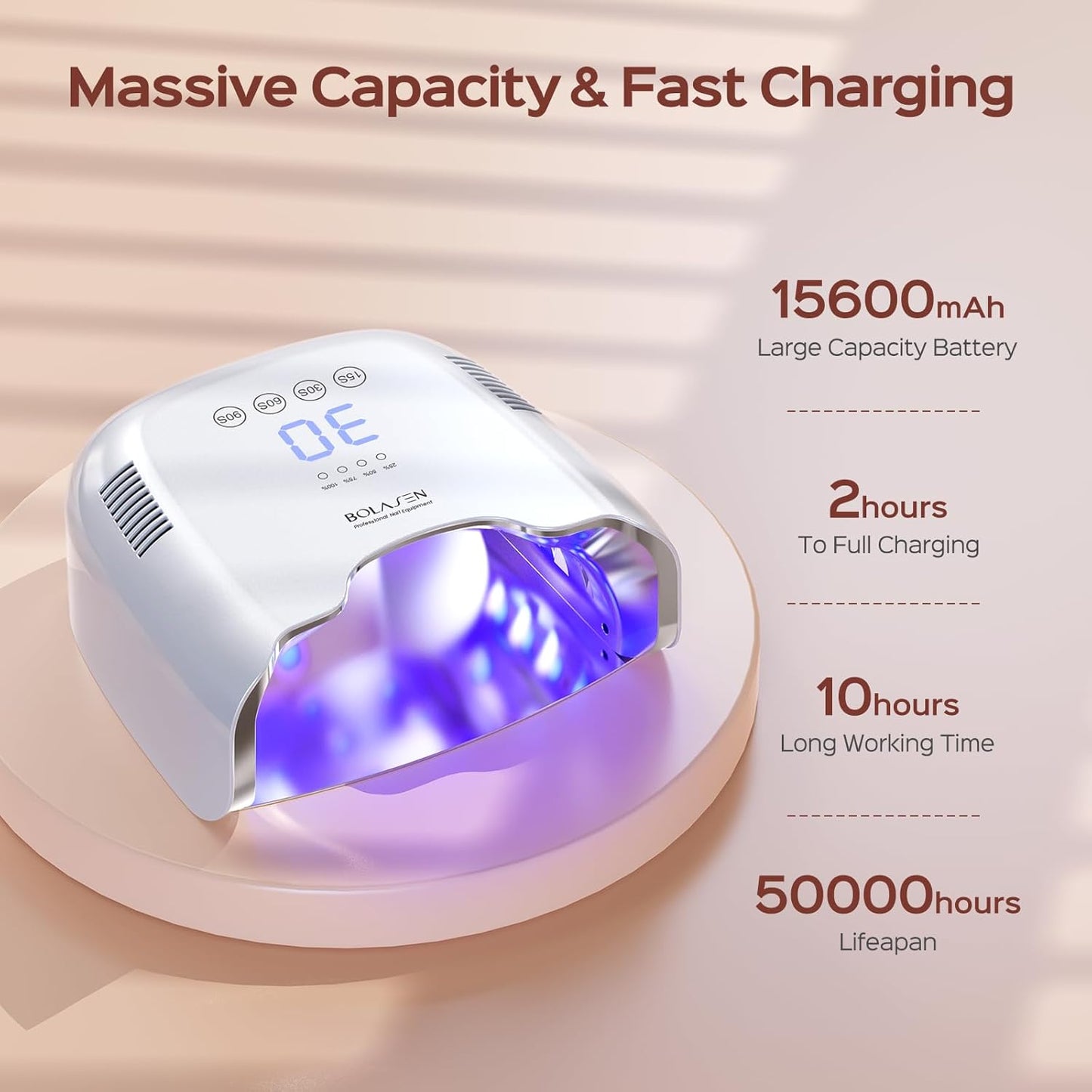 BOLASEN Cordless Rechargeable UV Nail Lamp - UV Light for Gel Nails with Metallic Reflector & Metal Base, 54W Portable Wireless LED Nail Dryer, Professional Fast Charger Curing Lamp for Salon P30 PRO