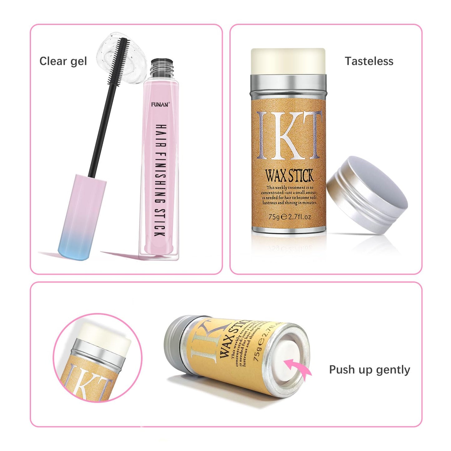 Hair Wax Stick Set (3 Pcs) - Edge Control, Styling Stick for Baby Hair and Wigs, Frizz-Fixing for Slick Finish