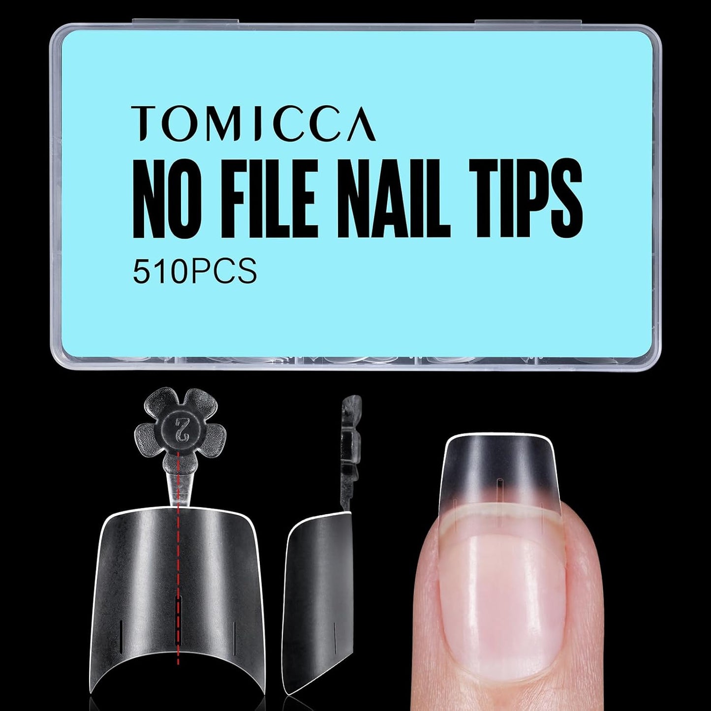 TOMICCA Short Squoval Nail Tips, 510Pcs Acrylic Nails Tips Full Matte, 12 Sizes No C Curve Fake Half Cover Nail Tips for Nail Extension Salon Home DIY