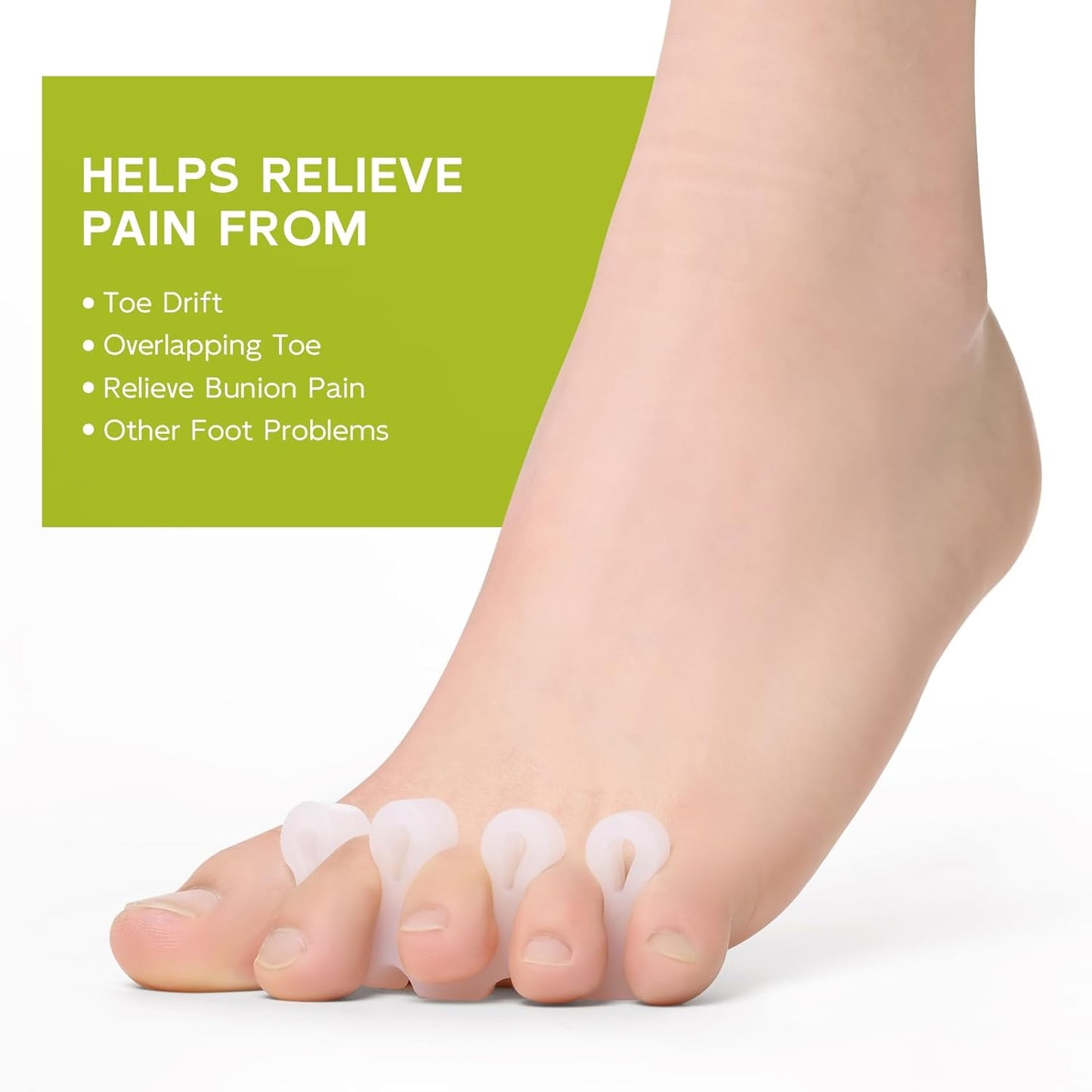 Bukihome Upgraded Gel Toe Separator - Pedicure Toe Spacers for Separating Toenails or Nails - Toe Spreader for Straightening Overlapping Toes, Bunions - Toe Stretcher for Men & Women (White, 4 Pack)