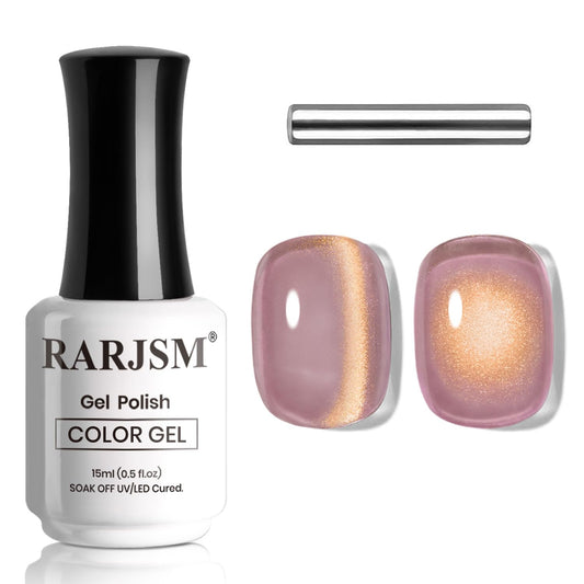 RARJSM Ice Glass Cat Eye Gel Nail Polish Light Dark Violet Purple Gold Velvet Cateye Glitter Translucent Sheer Color Gel Polish with Magnet Stick 15ml UV LED Curing Requires Soak Off Home Salon