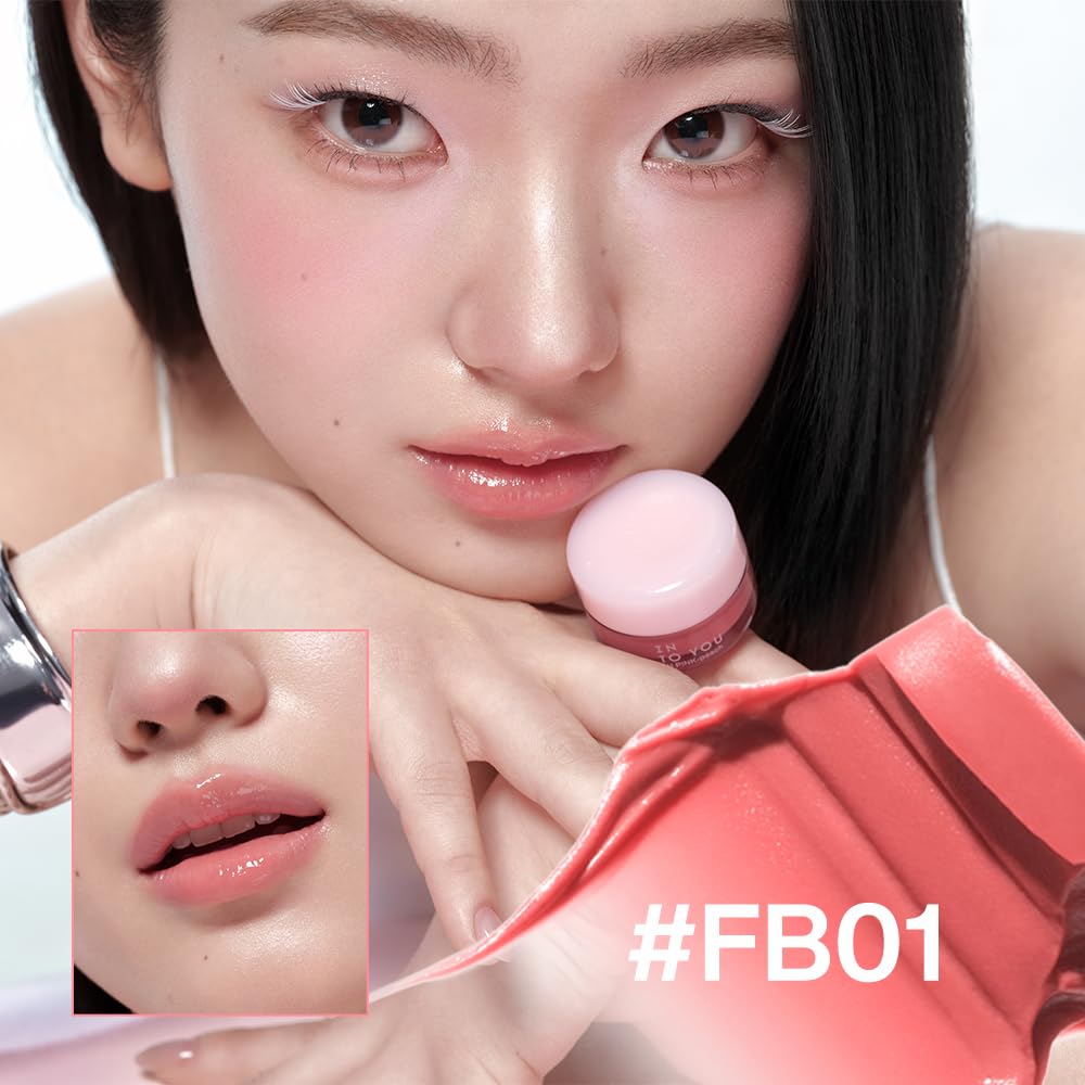 INTO YOU Frozen Glow Lip Balm, Hydrating Lip Gloss, Shine Finish, Nourishing Sheer Tint Pudding Pot with Vitamin E and Seed Oil, Plumping, Moisturizing Lip Makeup, 0.18oz, FB01 Pink Peach