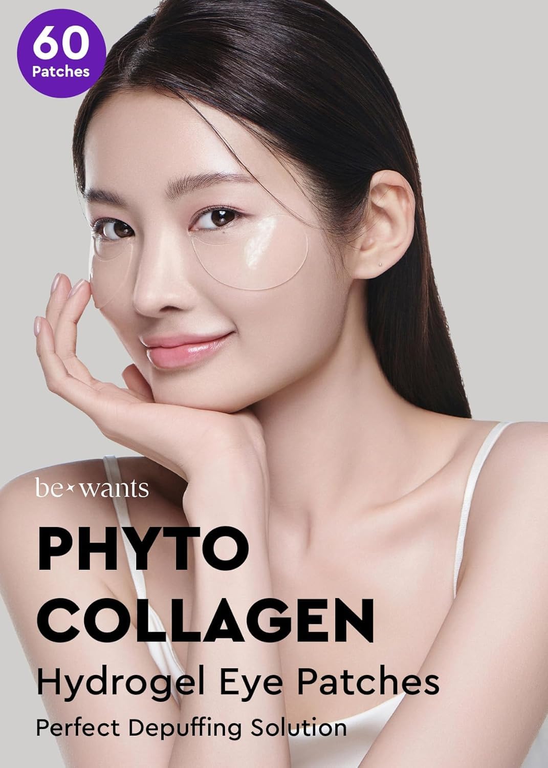 Bewants under eye patches for puffy eyes, Korean under eye mask with vegan collagen and 71.9% bamboo water, patches for dark circles and Cooling, 60 pieces