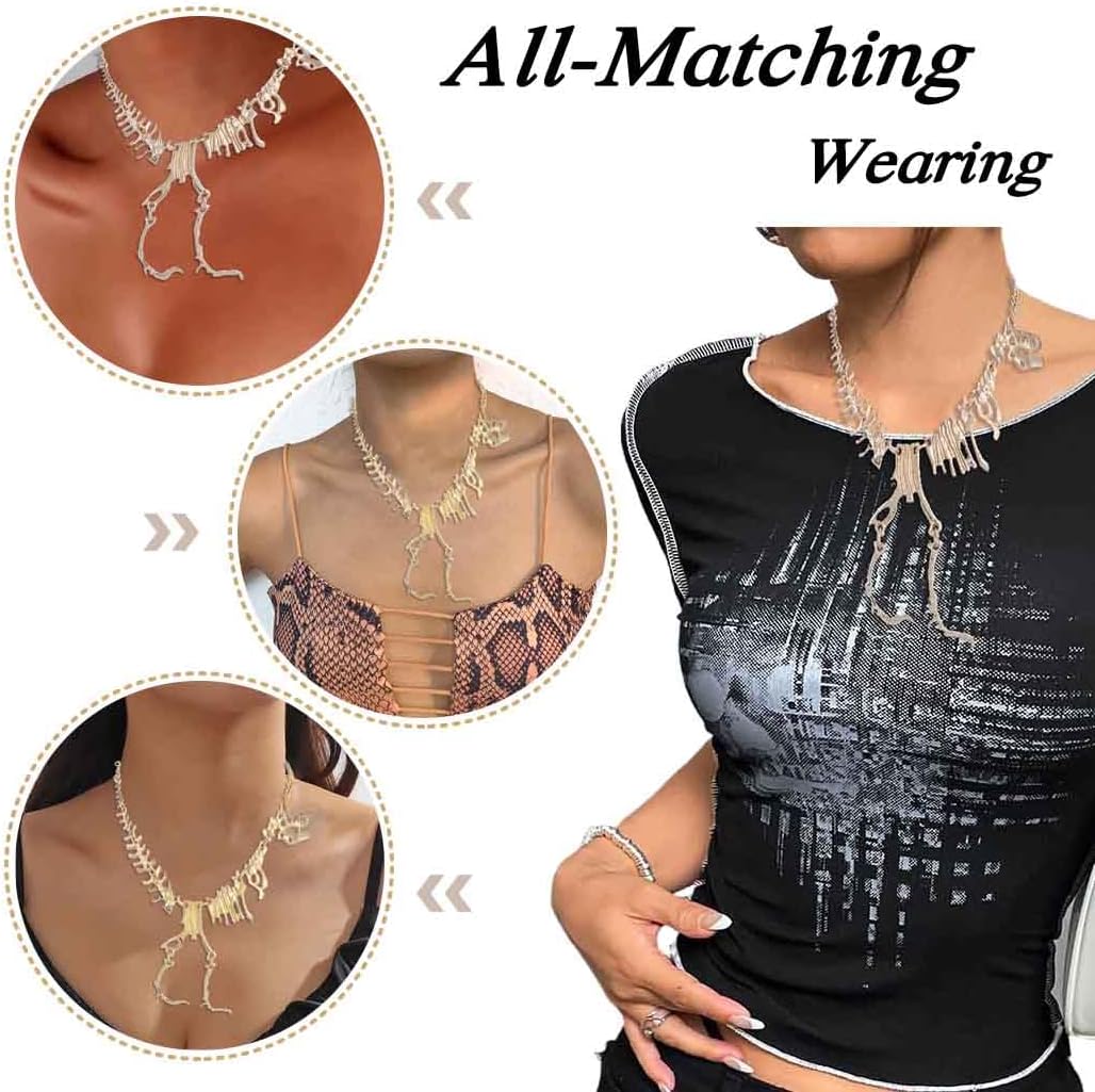 Punk Long Pendant Necklace Dainty Dinosaur Necklace Chain Fashion Gold Necklaces Halloween for Women