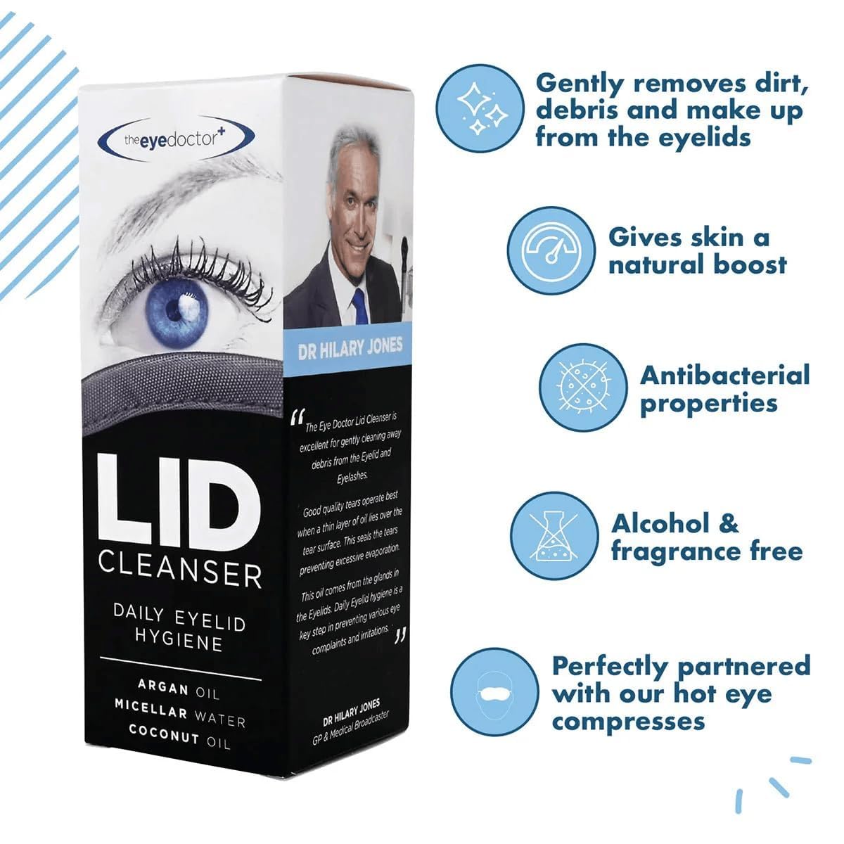 The Eye Doctor Lid Cleanser Twin Pack - Eyelid Cleanser Remove Debris Dirt & Make-up from Eyelids - Suitable for Sensitive Eyes - Contains Argan Oil Coconut Oil & Micellar Water 2X 100ml Bottles