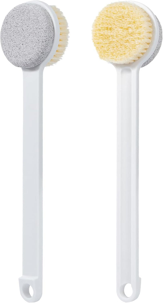 Pumice Stone for Feet with Long Handle (Double-Faced Straight White Handle, Count, 2.00)