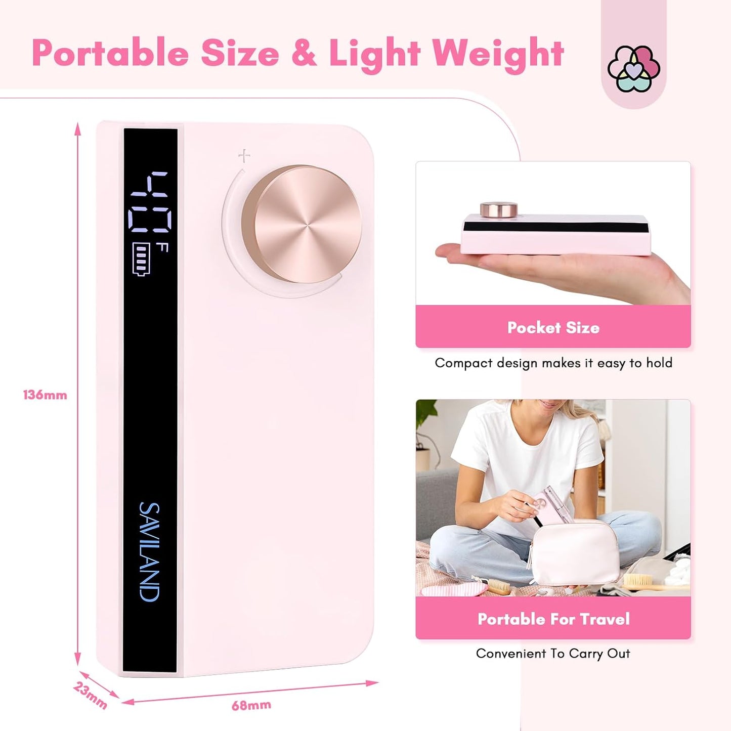 SAVILAND Professional Nail Drill: 40000 RPM PRO Electric Nail Drill Machine Nail File With Colorful Nail Bits for Manicure Pedicure Acrylic Removal Polishing Tools Kit for Salon Home Use