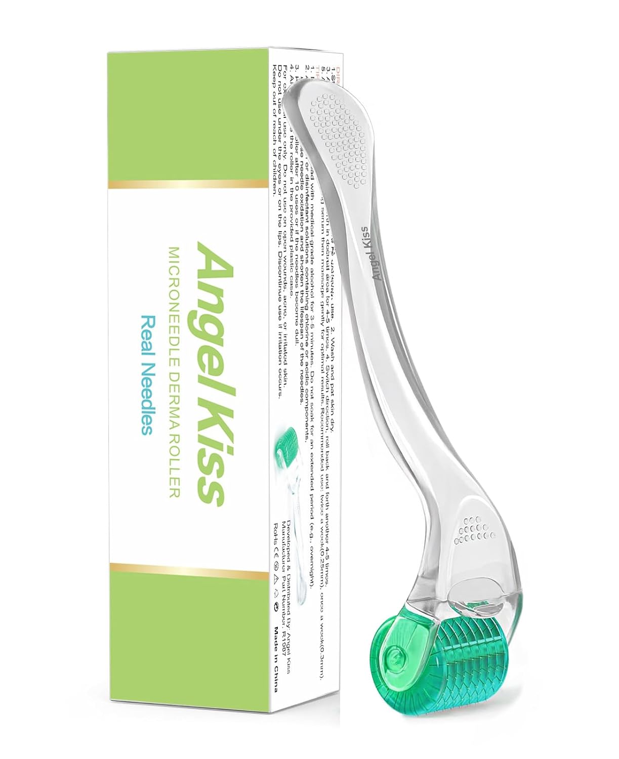 Derma Roller for Face, Hair, Beard, Scalp - Angel Kiss Upgraded Titanium Microneedling Roller - 192 Individual Real Needle 0.3mm - At Home Microneedle Dermal Roller for Women & Men (Advanced 5)