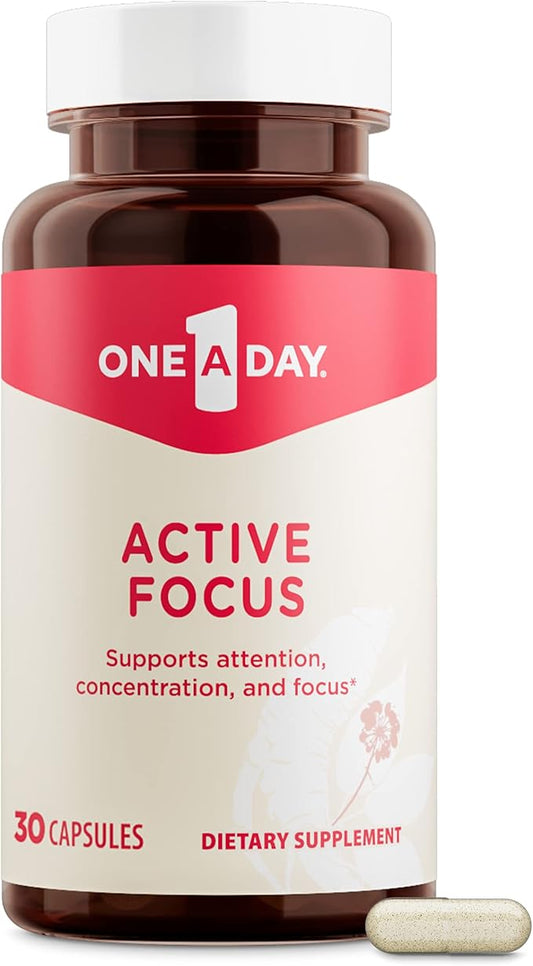 One A Day Brain Supplement – Brain Supplements for Memory and Focus Support, Concentration and Focus Support, Focus Supplement for Adults with L-theanine, Caffeine and Ginseng, 30 Capsules
