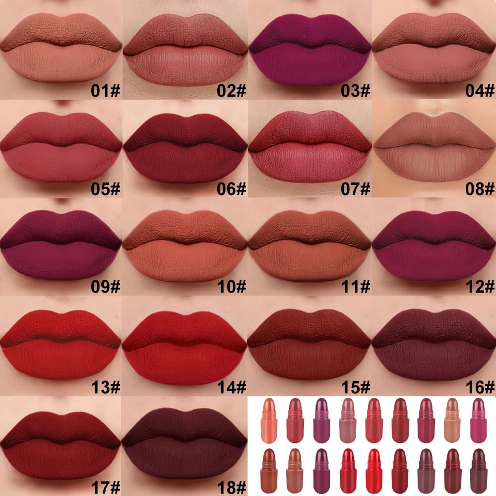 evpct 18Pcs Capsule Pills Lipstick Mini Matte Lipstick Set for Women Long Lasting labiales mate 24 horas originales Deep Red 24 Hour Waterproof Stay on Lip liner Set Sampler