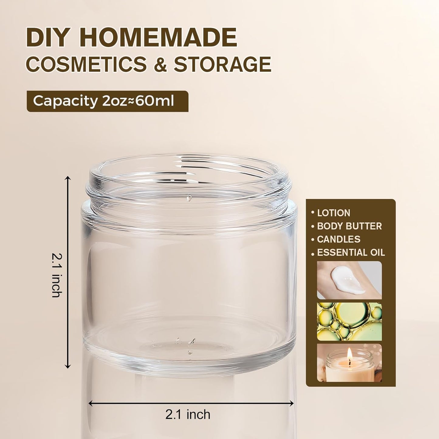 2oz Jars with Lids, Hoa Kinh 24 Pack Clear Glass Jars with Lids Empty Cosmetic Containers Round Airtight Glass Jar with Inner Liners and White Lid for Storing Lotions, Powders, and Ointments