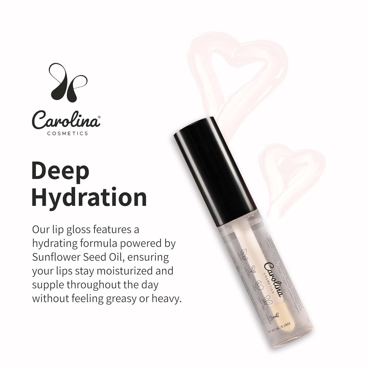 Clear Quartz Lip Gloss with Sunflower Seed Oil - Hydrating, Vegan, Non-Sticky - With Cacao & Grape Seed Oils - 5g/0.18oz