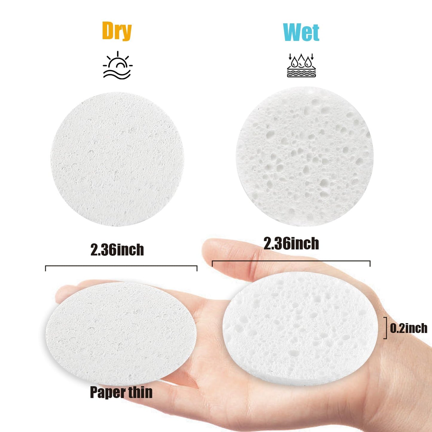 50-Count Facial Sponges Compressed Natural Cellulose Sponge Round Shape Face Sponge for Face Cleansing Exfoliating and Makeup Removal, White