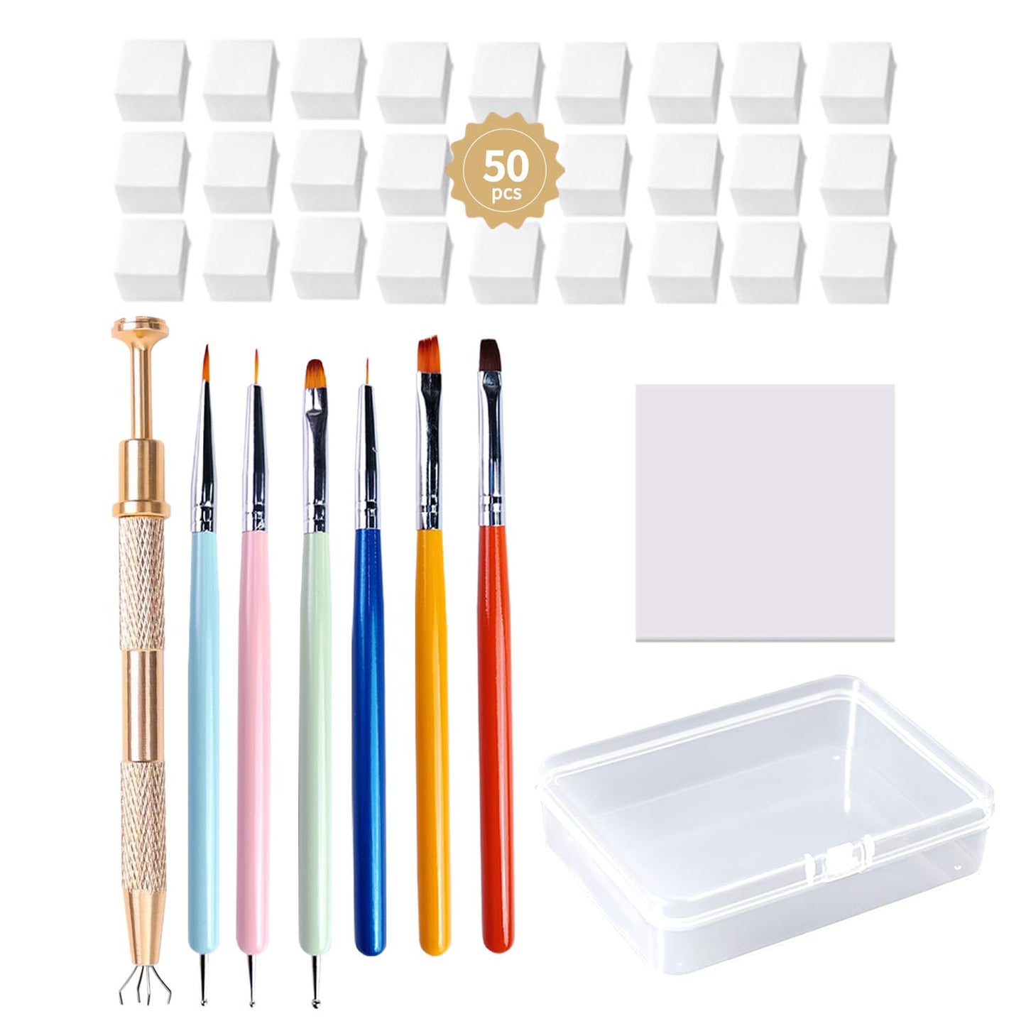 Nail Sponges Set for Ombre Gel,Nail Art Tools Set-50Pcs Nail Sponges With Gold Grabbing Pen 6*nail art pen 50Color-mixing paper Transparent Plastic Storage Box Used to Store Nail Art Tools
