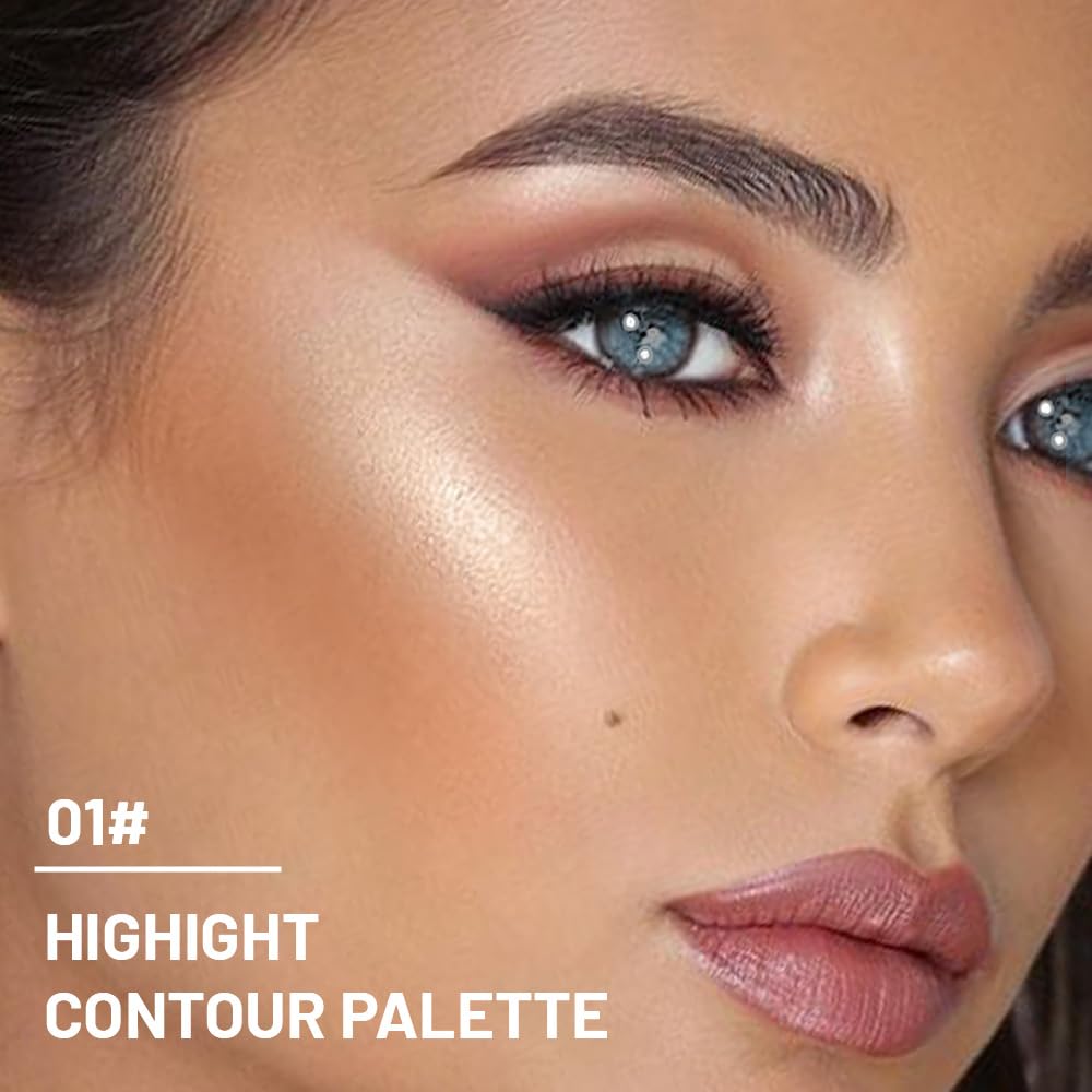 3 IN 1 Brown Nude Face Highlight Bronzer Powder Palette for Face Cheeks Contour Brightening, Buildable Matte Coverage Natural Makeup,Ultra Sculpt Nose Shadow Eyeshadow Primer 01#