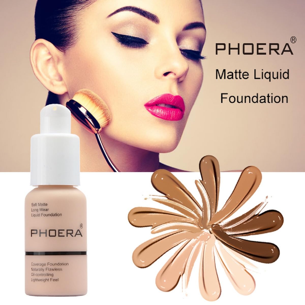 PHOERA Foundation, Long-Lasting Waterproof Oil Full Coverage Flawless Soft Matte Liquid Foundation.(﻿ 1pcs-111# Chestnut)