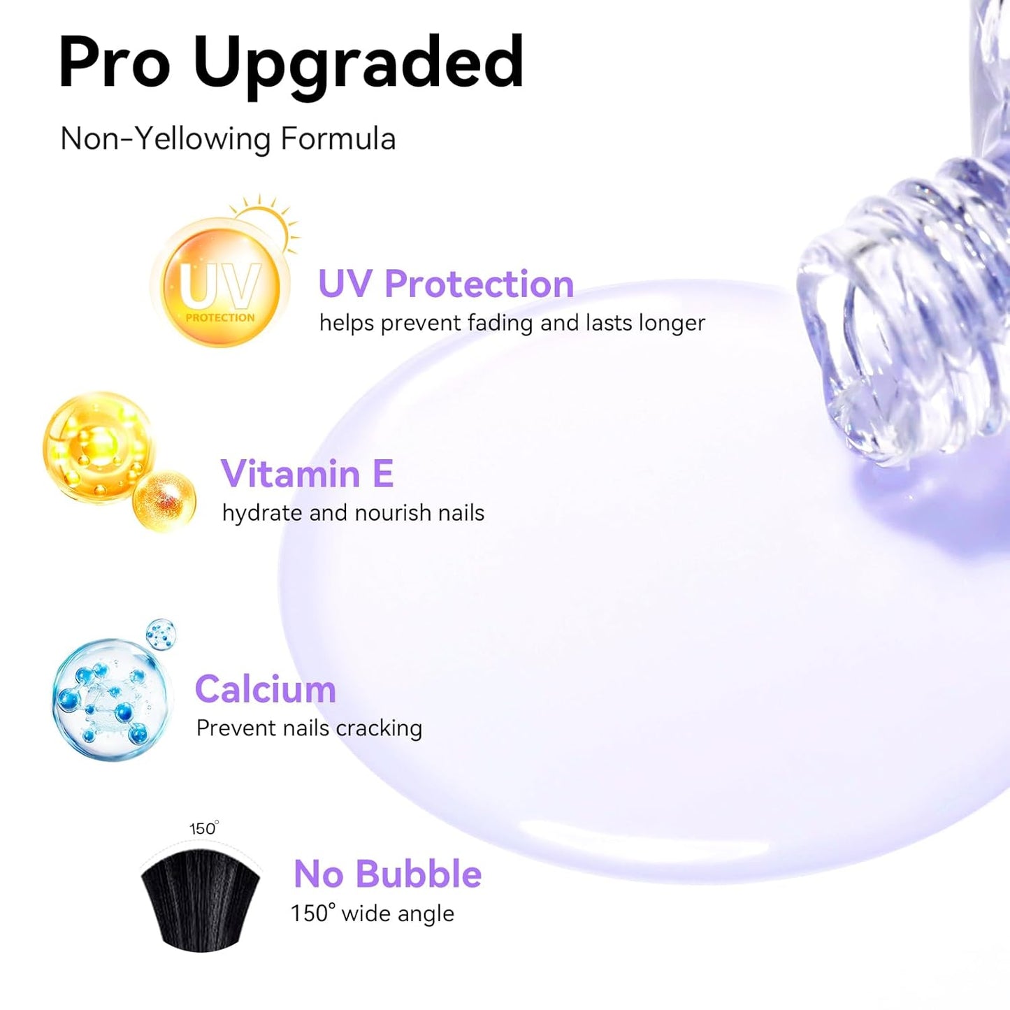 Anti-UV Base Top Coat, 2PCS Calcium & VE Base Strengthening High Shine Top Coat Clear Nail Polish, Chip Resistant Quick Air Dry Protects Color & Nails Prevents Discoloration Manicure Gift