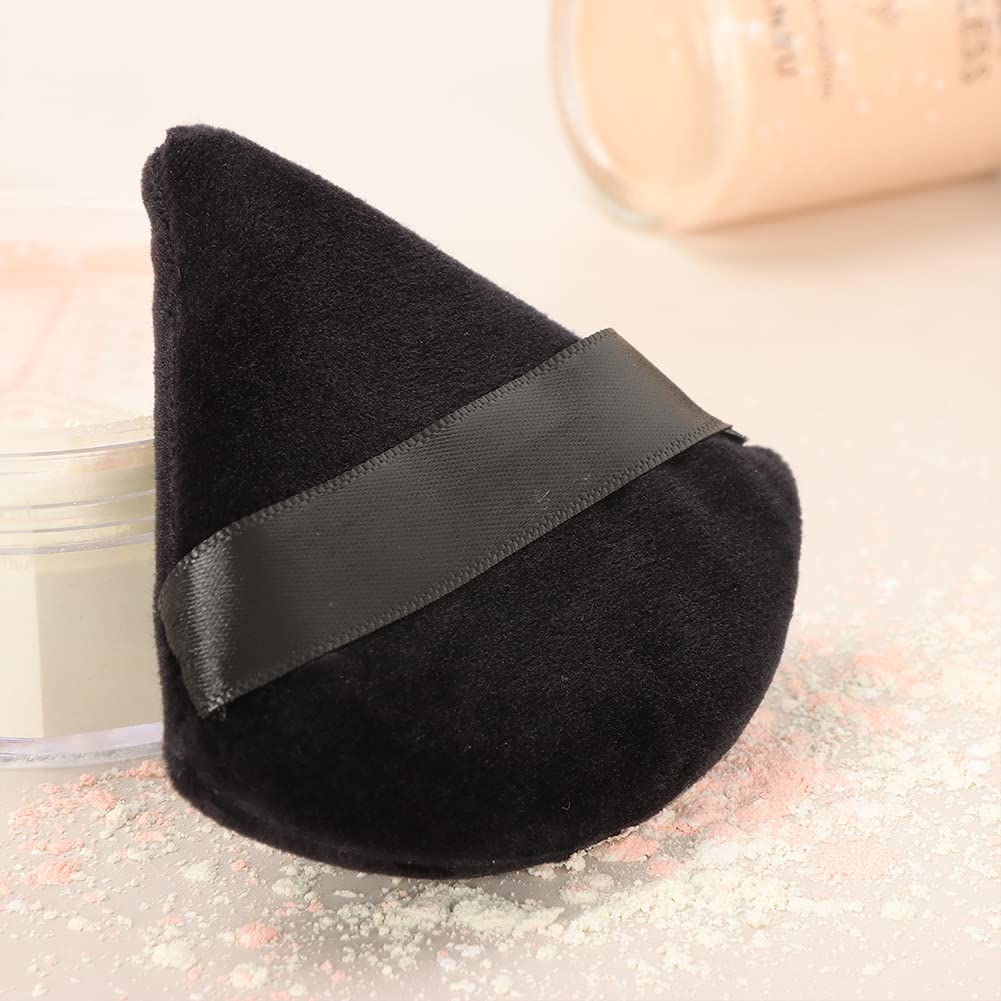 Ocim 10Pcs Triangle Powder Puffs for Face Powder,Soft Velour Triangular Beauty Puff,Makeup Pressed,Baking & Setting Powder Sponge Applicator Pads with Case,Black&Nude