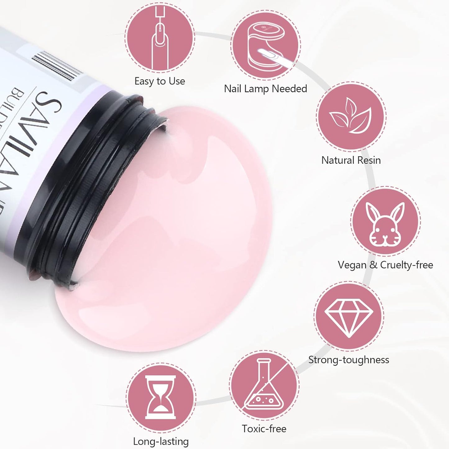 SAVILAND 100 G Builder Nail Gel - 3.5 oz Light Pink Hard Gel for Extension Nail Art Manicure Starter for Professional Nails Salon Home DIY