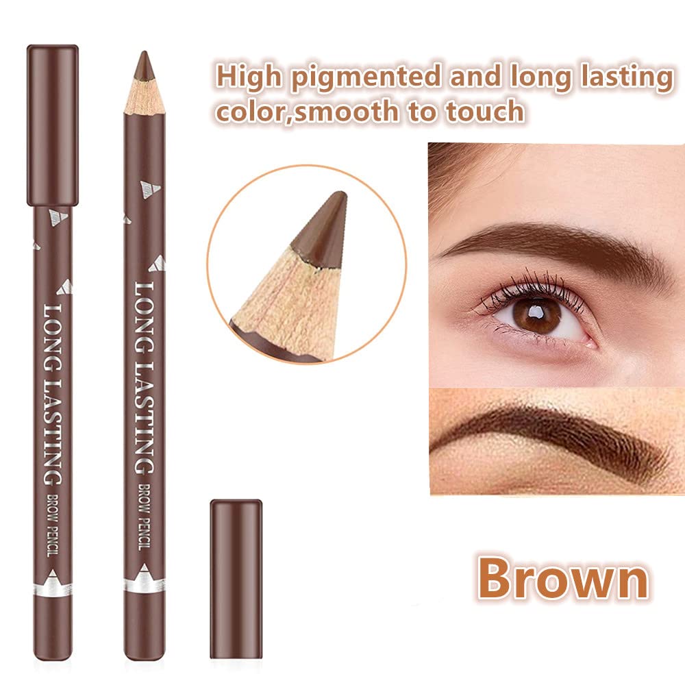 Go Ho 12 PCS Brown Eyebrow Eyeliner Pencils,Sweatproof Eyebrow Pencil,Long-lasting Nice Color Eye Brow Gel Pen Makeup Brow Tint Sticks（Medium Brown）