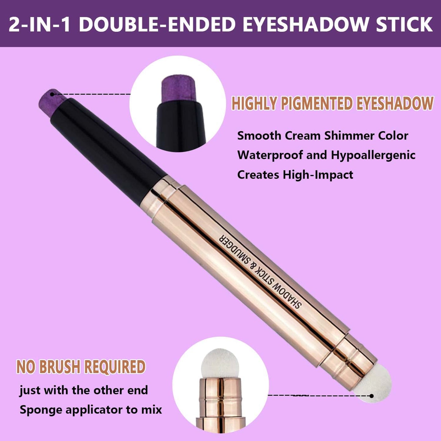 Purple Eyeshadow Stick Makeup, Highlighter Matte Cream Eye Shadow Pencil, Waterproof Hypoallergenic Long Lasting Crayon, Glitter Primer Palette Shimmer Eyeliner Pen wiht Soft Brush