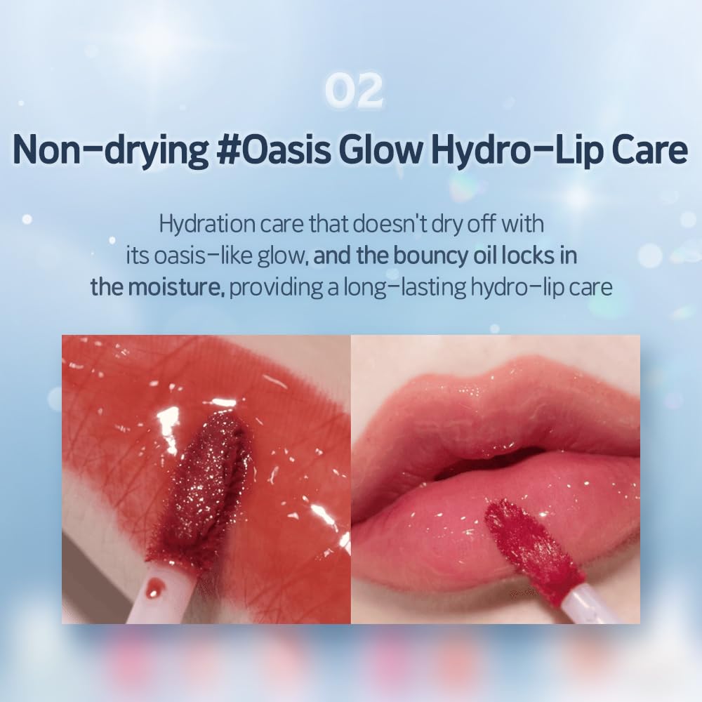 ETUDE Over Glowy Lip Stain Tint #14 Hey Pearl | Non-Sticky Vegan Lip Tint | Moisturized & Long-lasting Lip Gloss | Daily Tint for Dry Lips, Korean Makeup