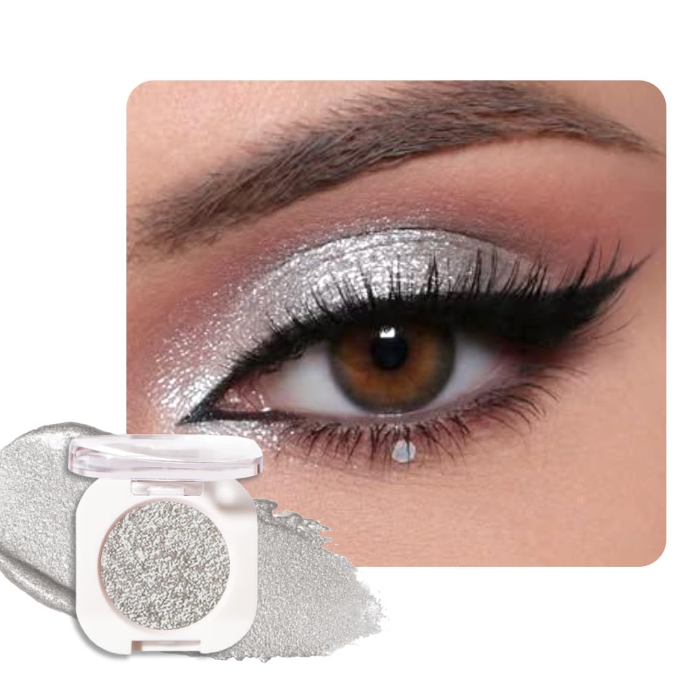 Slive Glitter Eyeshadow Palette for Women, Single Monochrome Eye Shadow Makeup, Shiny Pressed Powder, Blendable Natural sombras para ojos, Holographic,Vegan,Travel -12