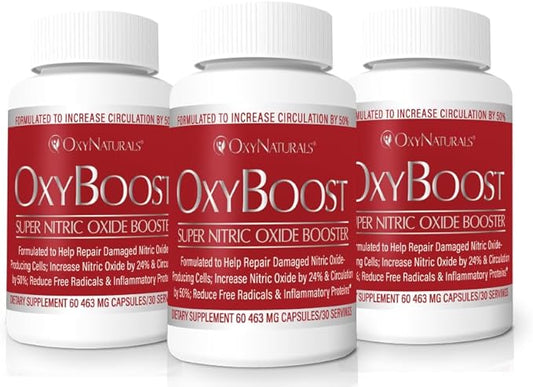 OxyBoost with ViNitrox - Nitric Oxide Supplement for Blood Pressure Support, Heart Health, Energy Boost, Circulation, and More (3 Bottles - 90 Servings)