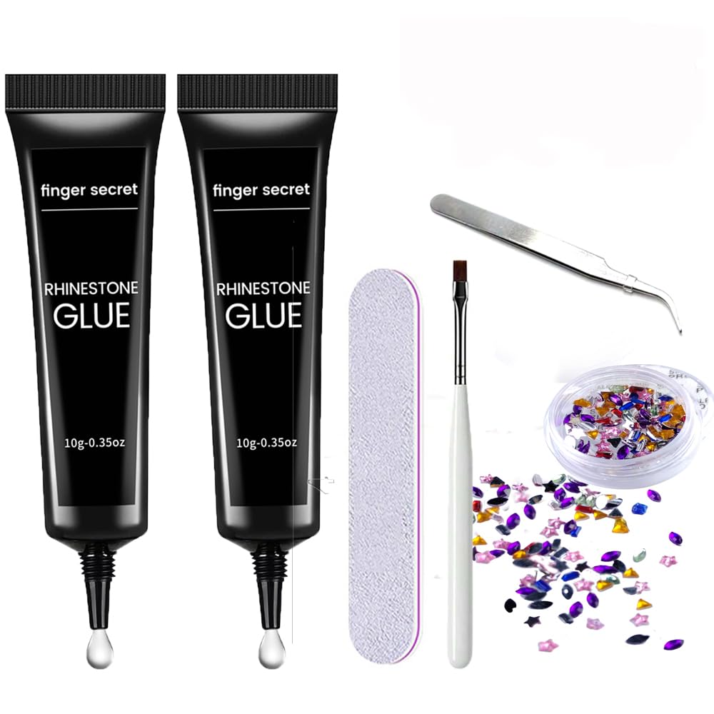 2PCS Rhinestone Glue Gel Kit- Superior Nail Art Glue Strong and Long-Lasting Bond for Nail Art Decorations, Charms, 3D Bling, Gems, Jewel Diamonds UV/LED Easy Apply with Nail Rhinestone Glue Kit