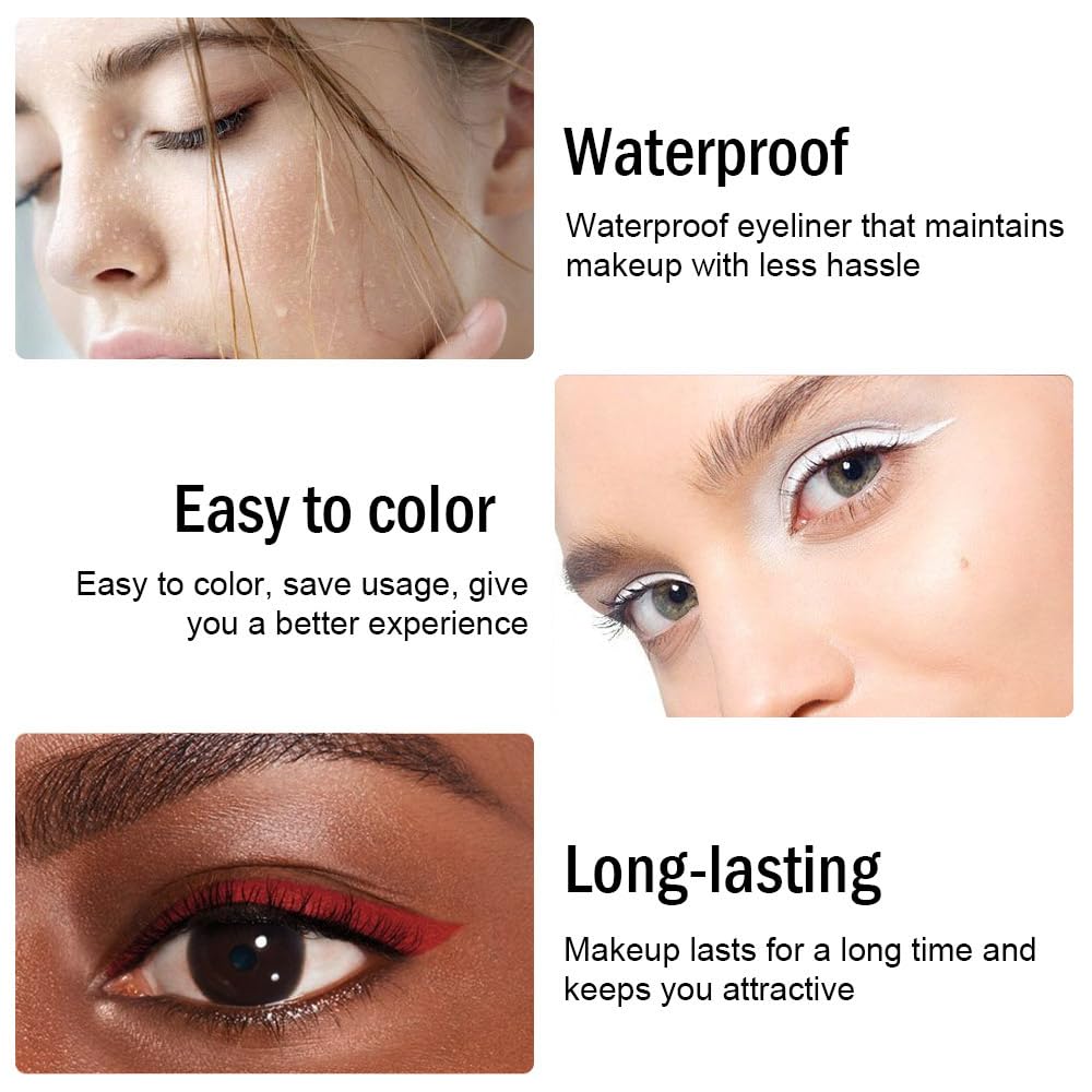 evpct 3Pcs Black & Red & White Gel Glitter Matte Metallic Eyeliner Pencils Set for Women Waterproof Smudge Proof lapiz de ojos delineador de ojos contra el agua Eye Liner Makeup 01 14 22