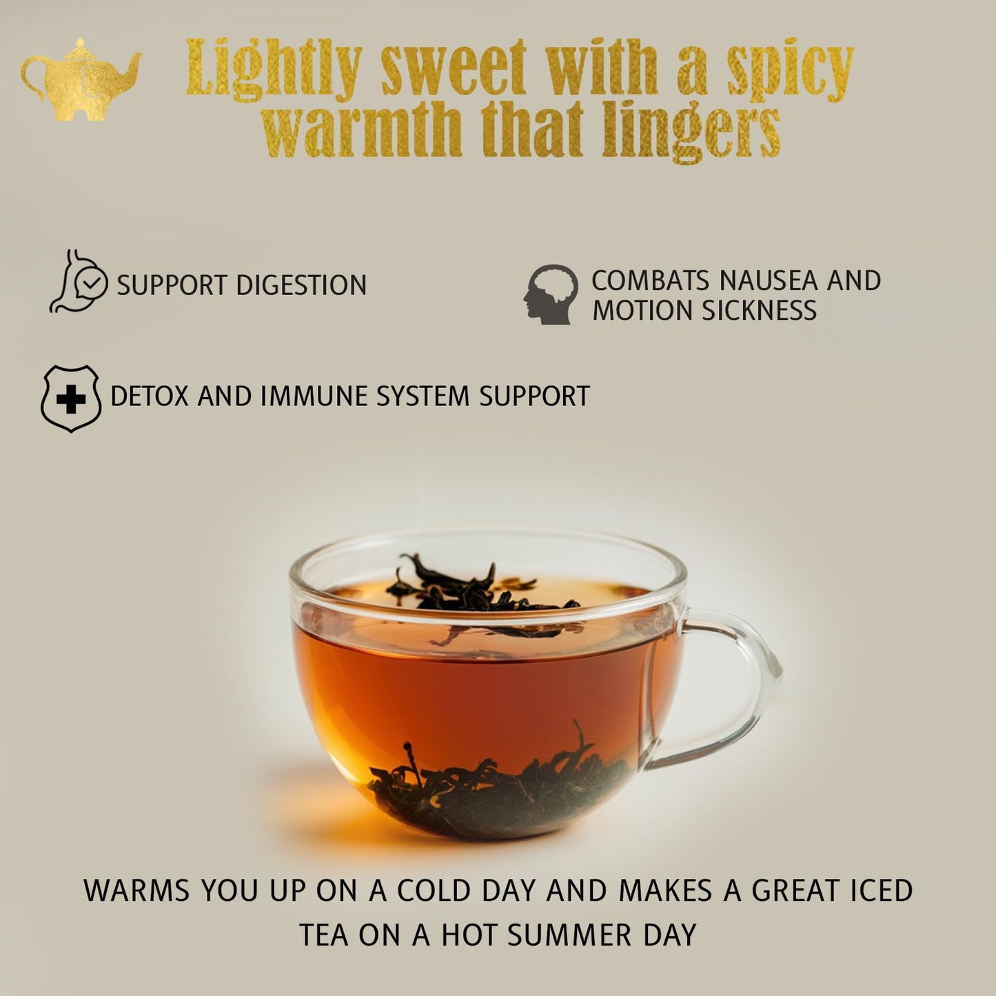 Ginger Lemon Tea, Loose Leaf Herbal Tea – Helps Reduce Nausea and Motion Sickness – Detox & Immunity Support – Drink Hot or Iced – 4 oz Resealable Bag (Makes 50 Cups) – The Elegant Elephant