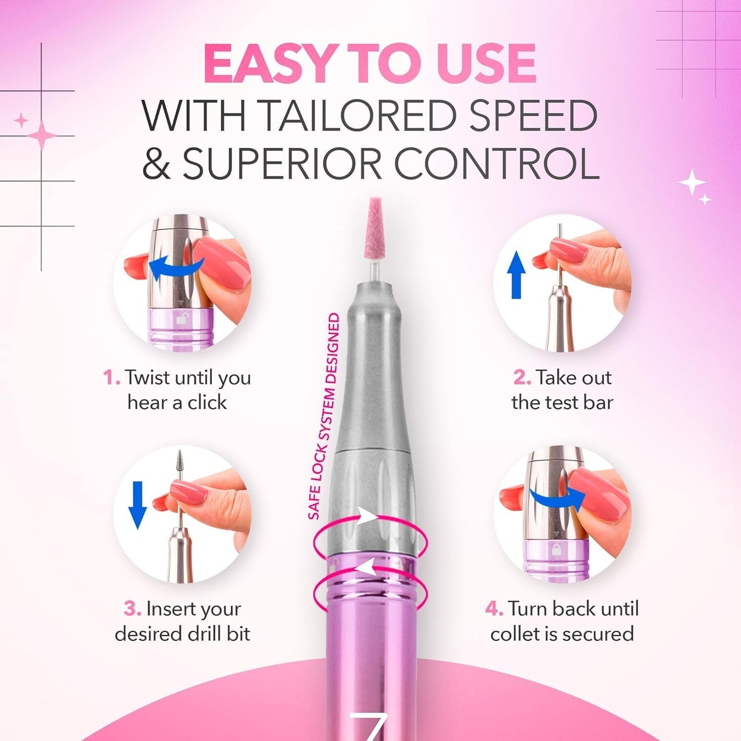 M Mase- Professional Nail Drill Machine - Coreless 2-in-1 Nail File - Electric, Cordless, 35000 RPM, HD Display - Electric Nail Drill for Professional & Home Use (Black)