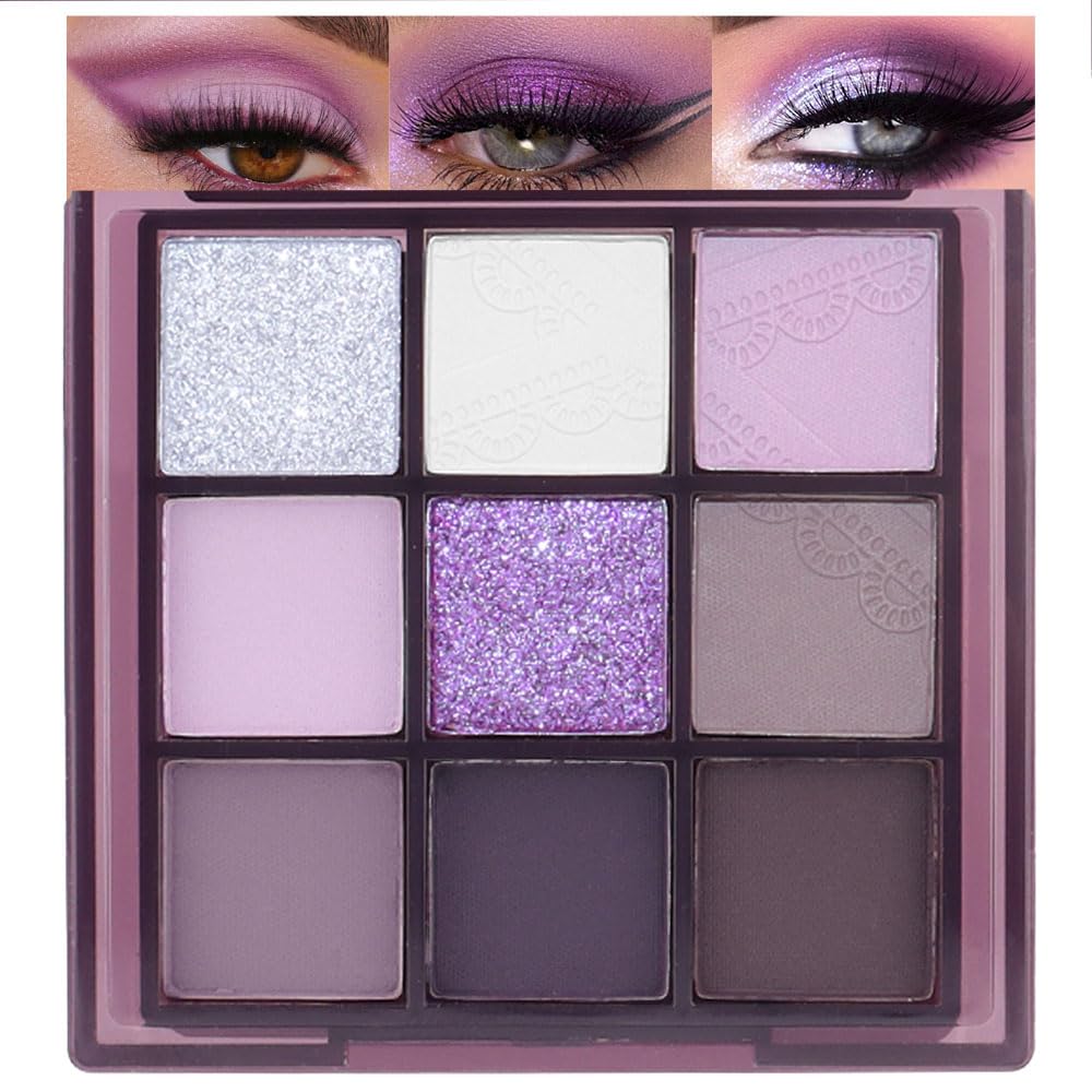 Purple Eyeshadow Palette for Eye Makeup,High Pigmented Silver White Tan Grape Brown Color Light Violet Eye Shadow Primers, Matte Shimmer Powder Palet de sombras de ojos