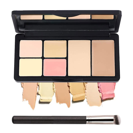 6 Colors Correcting Concealer Palette, Makeup Cream Contour Palette with Brush, Contouring Foundation Highlighting Concealer Palette for Conceals Dark Circles, Redness, Acne, Blemish