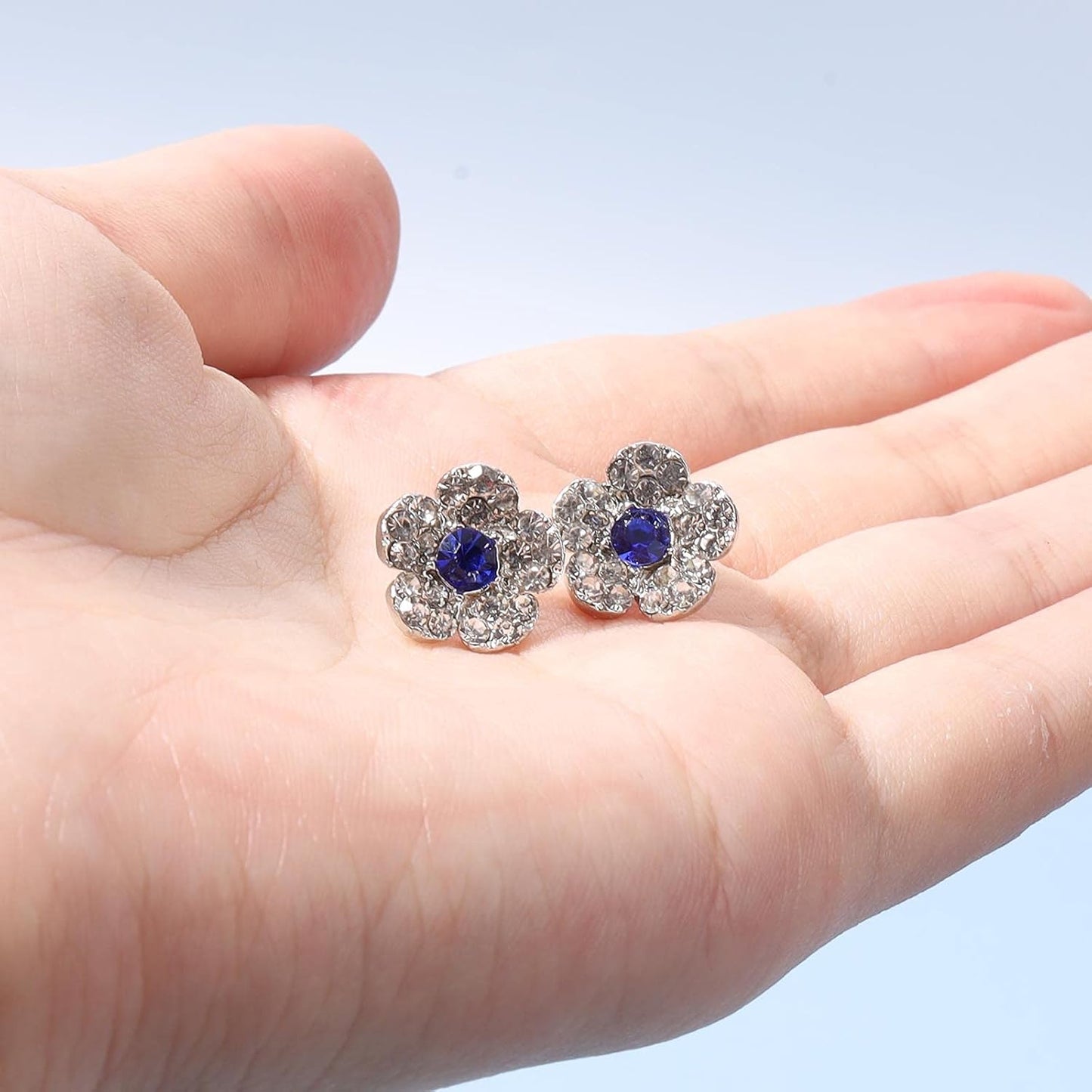 Boho CZ Flower Studs Earrings Silver Crystal Earrings Blue Flower Earrings Studs Wedding Earrings Jewelry for Women and Girls