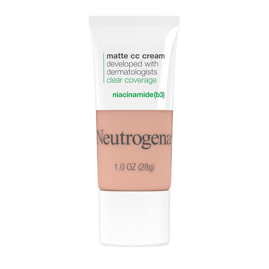 Neutrogena Clear Coverage Flawless Matte CC Cream, Full-Coverage Color Correcting Cream Face Makeup with Niacinamide (b3), Hypoallergenic, Oil Free & -Fragrance Free, Cool Beige, 1 oz