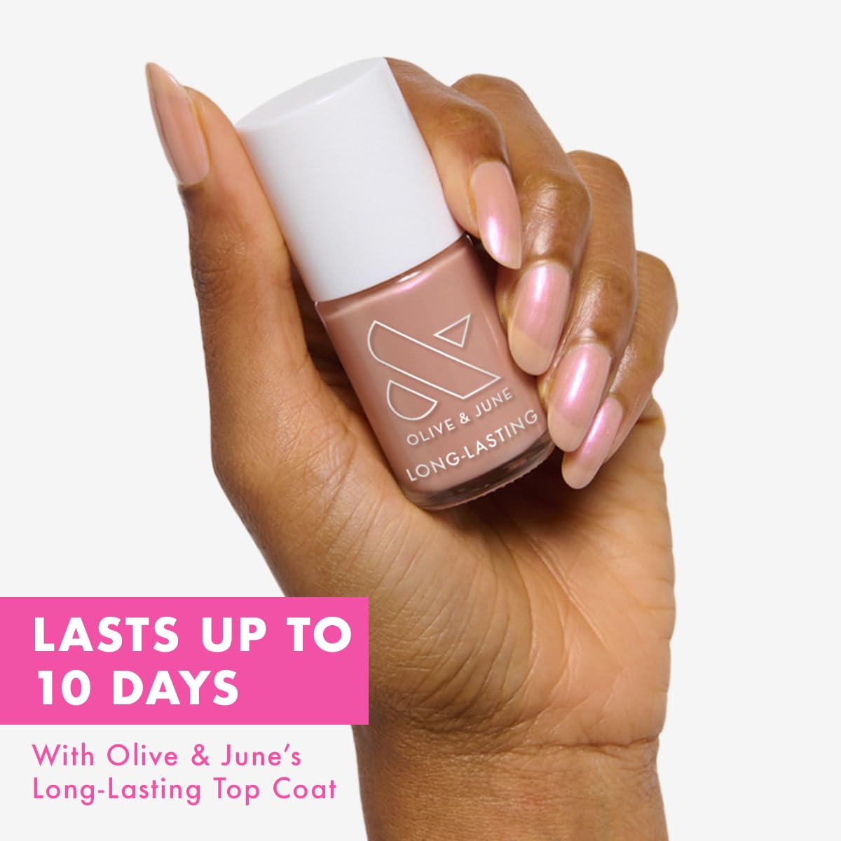 Olive & June Long Lasting Nail Polish | Plump Gel-Like Finish No Lamp Needed | Lasts up to 10 days | Salon-Quality at Home | 15-Free Vegan Cruelty-Free Chip-Resistant | Sandy Scallop Golden Iridescent