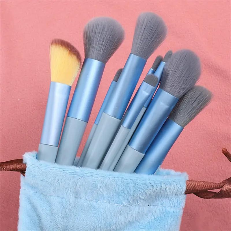 Foundation Makeup Brush Set Kit | 13 Pcs Premium Synthetic Kabuki Eye Shadows Make Up Brushes + 1 Sponge + 1 Brush Bag for Travel and Home Use (BROWN)