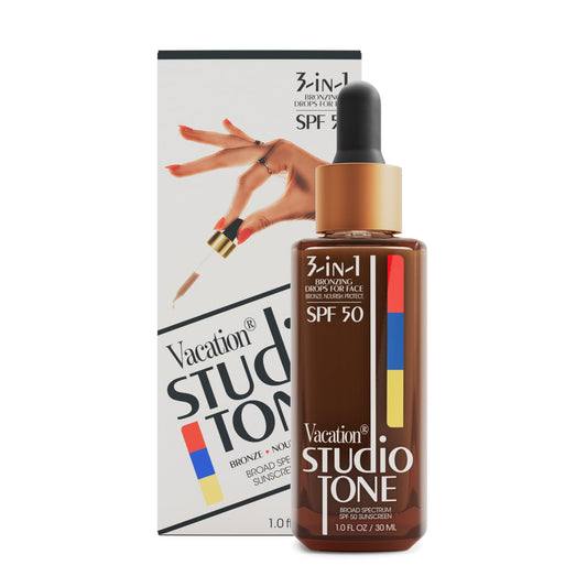 Vacation Studio Tone SPF 50 Sunscreen Bronzing Drops For Face, Sunkissed Skin Bronzer, Makeup-Friendly Tan Drops, Non-Comedogenic, Broad Spectrum Sun Block, Vegan & Cruelty-Free, 1 Fl. Oz.