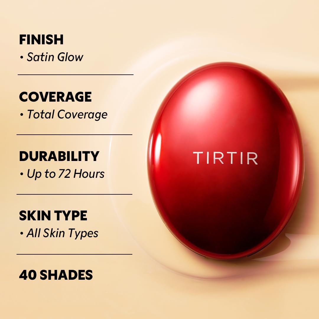 TIRTIR Mask Fit Red Cushion Foundation | Full coverage, Weightless, Skin fit, Satin Glow Finish, Korean Makeup BB Foundation, beauty, Tattoo cover up, Buildable (#35N Walnut, 0.63 Fl Oz)