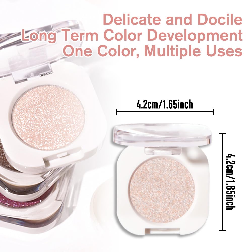 Single Glitter Shimmer Sparkle Eye shadow Palette Makeup, Sheer White Sparkle Eyeshadow for Women, Pigmented Waterproof Sombras Para Ojos, Vegan, Talc, Paraben & Cruelty Free, 23