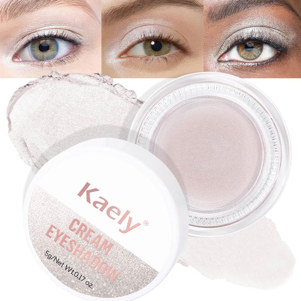 Kaely Single Cream Eyeshadow Pot, Pearl Beige Shimmer Eye Shadow for Older Women High Pigmented Waterproof, Natural Eyeshadow Palette Makeup Brightener, sombras en crema para ojos, Blendable, 18