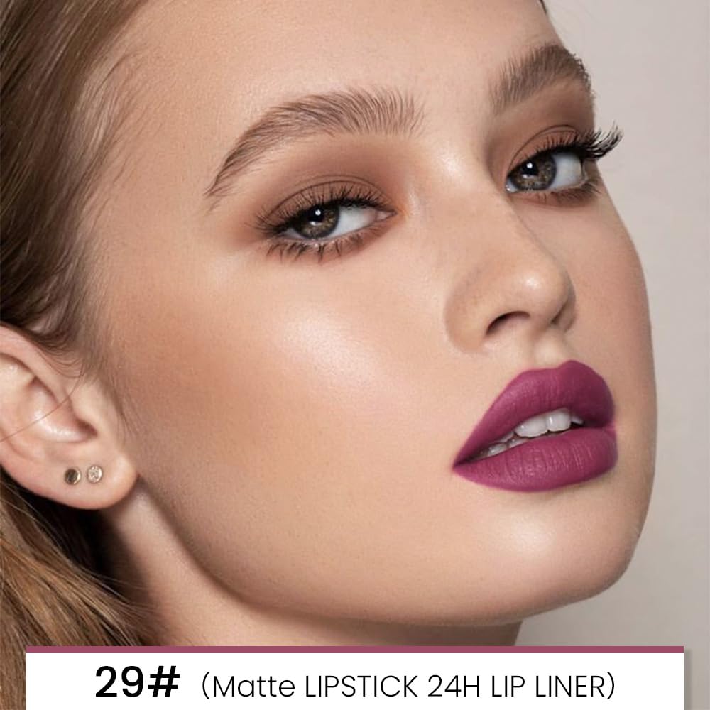 evpct 1Pcs More Berry Lip Liner and Lipstick Set Kit for Women, Matte Lips Kit with Lip Liner Lip Stains Long Lasting Waterproof 24 Hour Lipstick and Lip Liners Combo Lipliners Pencil 29#