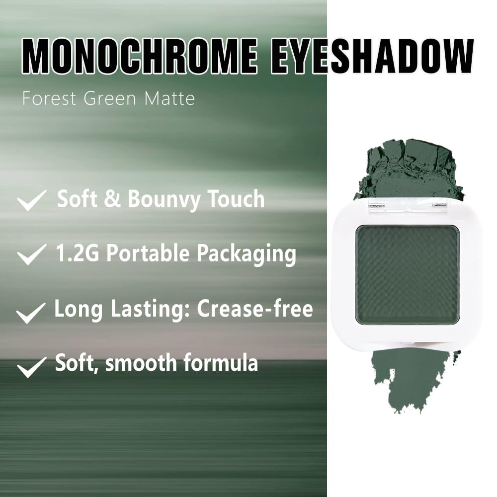Matte Singe Eye Shadow Palette Makeup, Matte Forest Green Monochrome Eyeshadow For Old Women, Mini Singe Pressed Pigmented Waterproof Sombras Para Ojos, Vegan, Talc, Paraben&Cruelty Free, 16