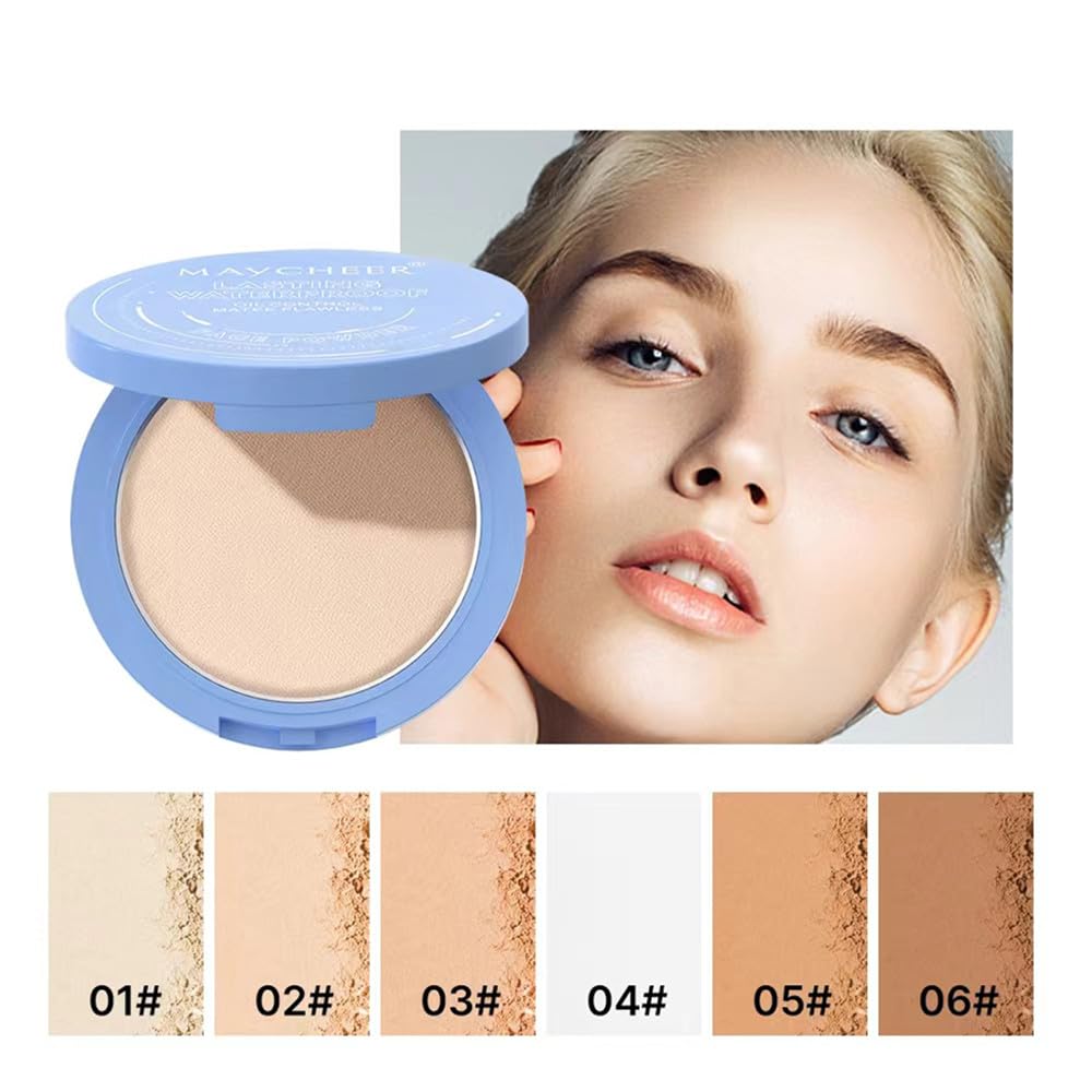 LAMUSELAND Pressed Powder Compact, Oil Control Brighten Skin 3 Color Face Powder, Whitening Highlighting Face Makeup Tools for Women Girls (JG04)