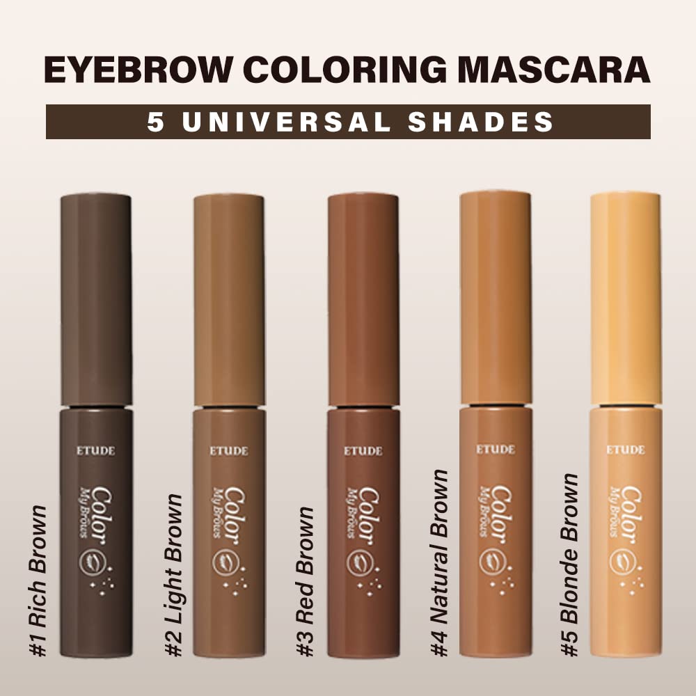 ETUDE Color My Brows, Brow Mascara, 3D Natural Coloring, Beeswax & Carnauba Wax, Moisturizing Brow Care, Eyebrow tint, Soft Gel Texture, Korean Makeup, Beauty, Light Brown (0.152 Fl Oz)