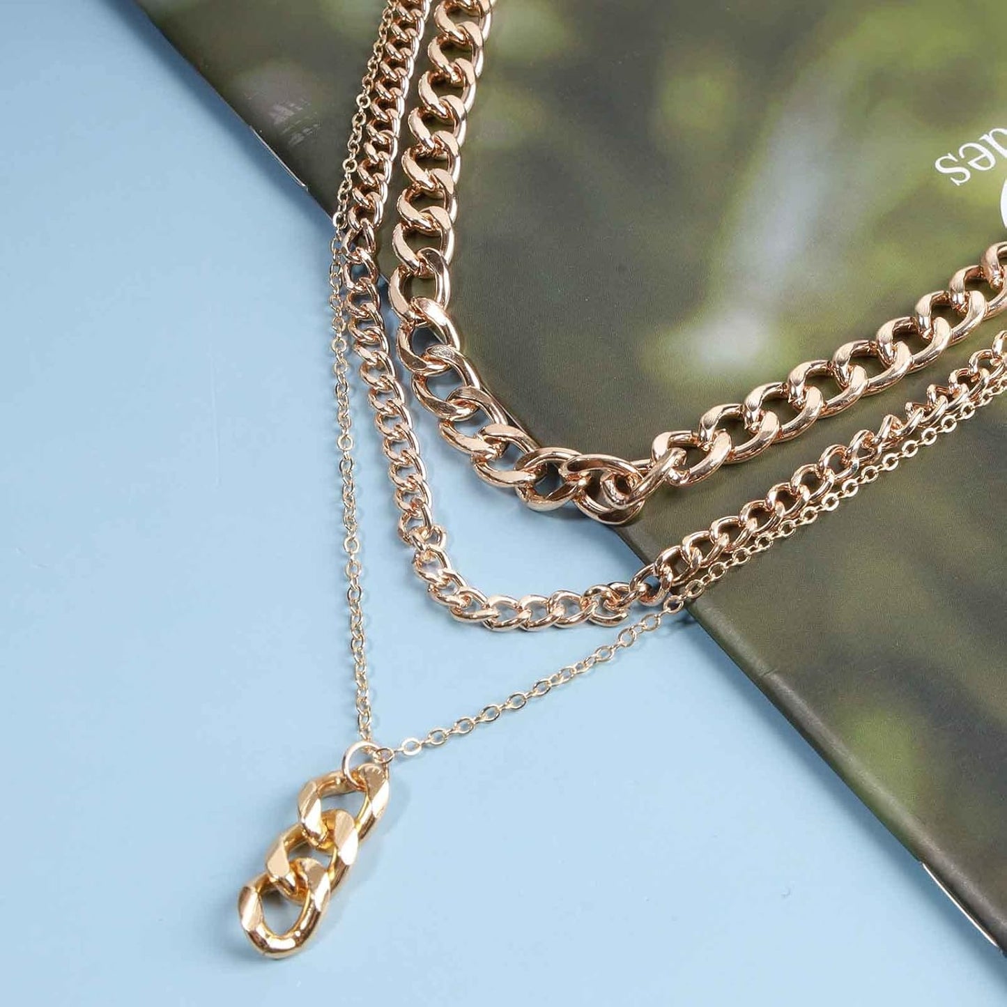 Punk Layered Necklace Choker Gold Cable Chain Necklace Vintage Chain Drop Necklace Multi Layer Necklace Set Jewelry for Women and Girls Gifts